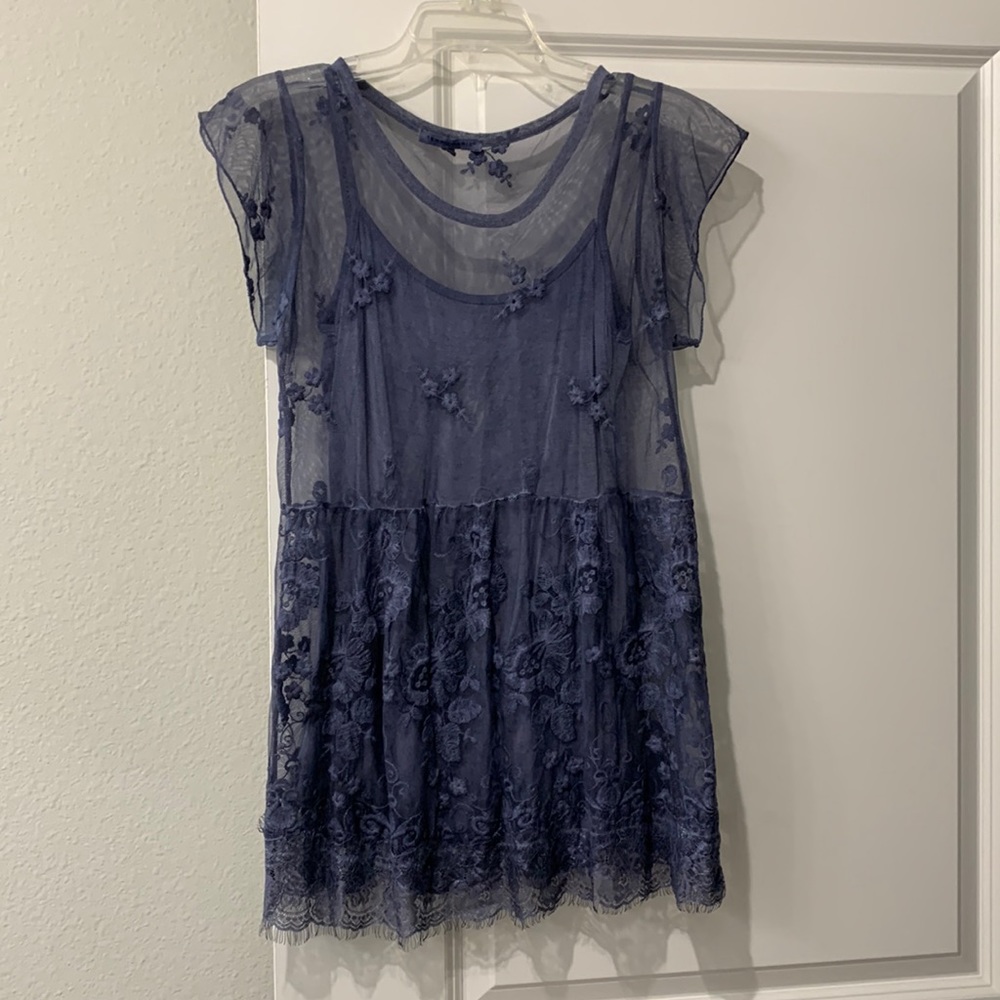 Blue Lace Top By Tempo Paris